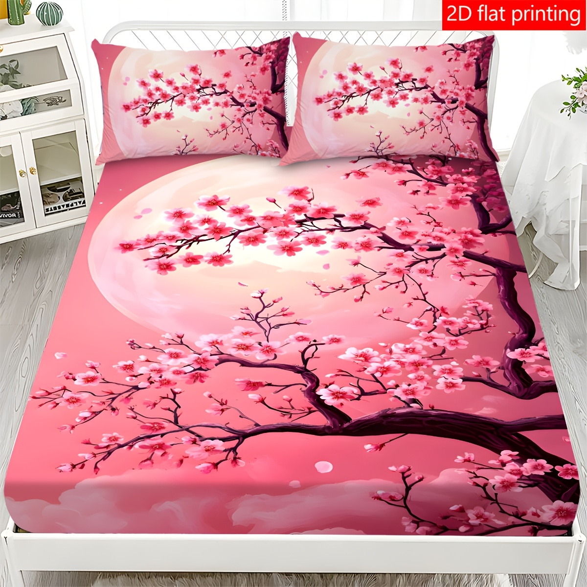 Baby Nursery Bedding - Roze Maan Kersenbloesemboom Patroon Matrasbeschermer, Ademend