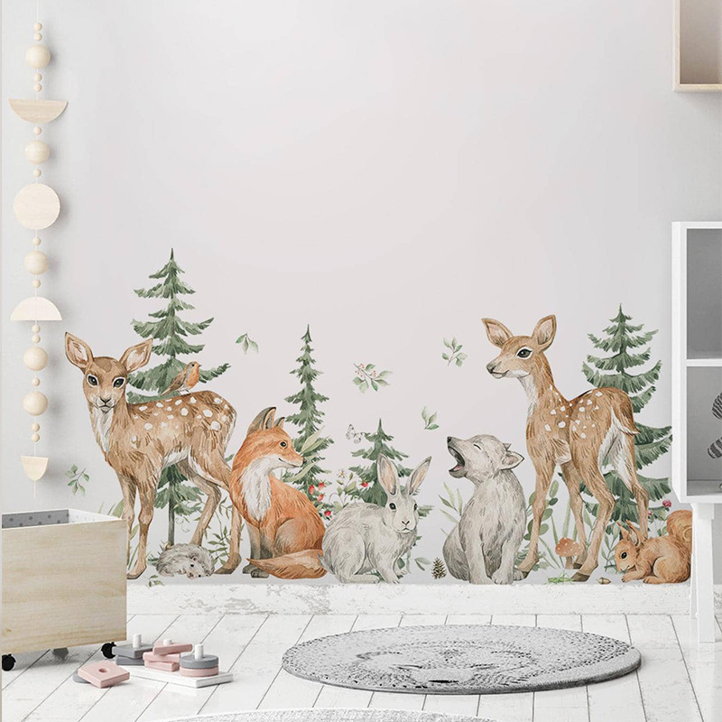Baby Nursery Plants - Cartoon aquarel bos dieren herten plant