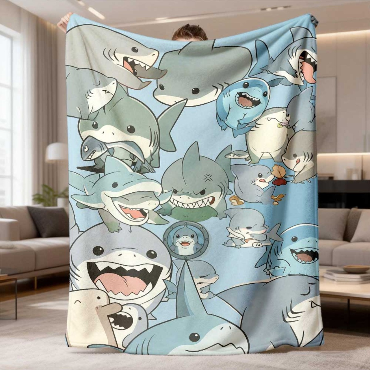 Baby Nursery In Hospital - Grote cartoon babyhaaien fleece deken oceaan