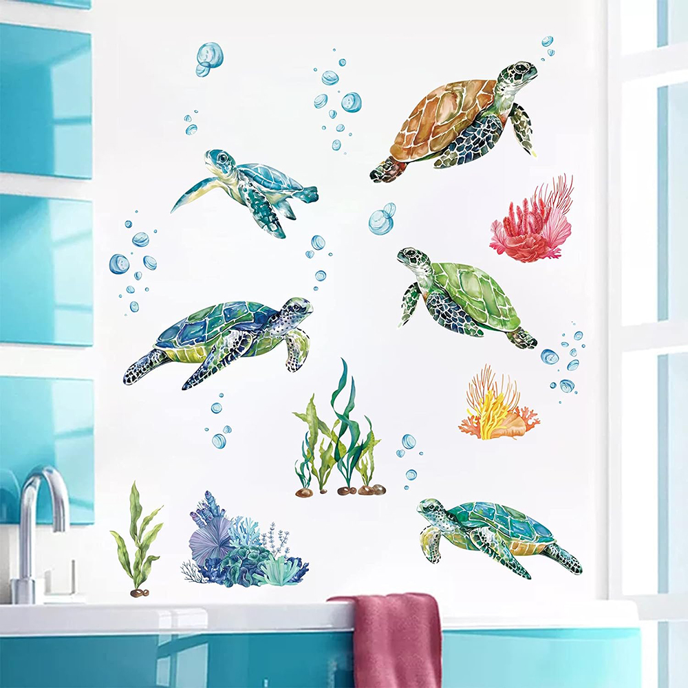 Baby Nursery Under The Sea - Aquarel zeeschildpadden muursticker onder de zee
