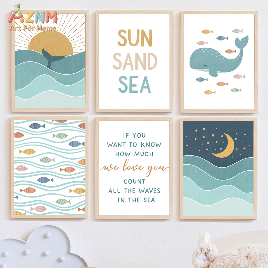 Baby Boy Nursery Quotes - Vis Walvis Zeemeeuw Zonsopgang Zonsondergang Strand
