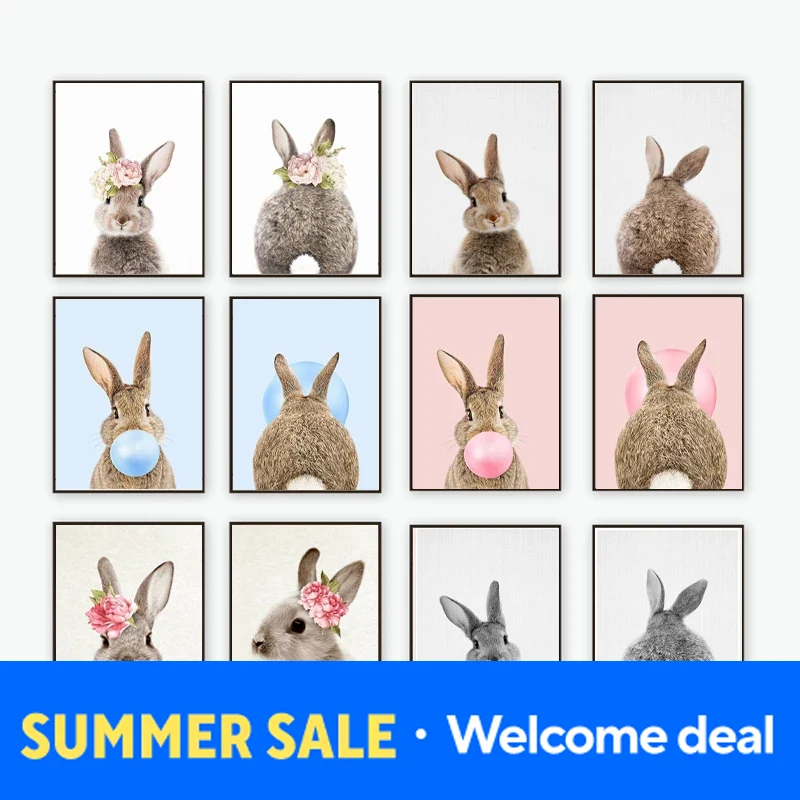 Baby Nursery Animal Pictures - 2026 Konijn Bubble Gum Art Poster