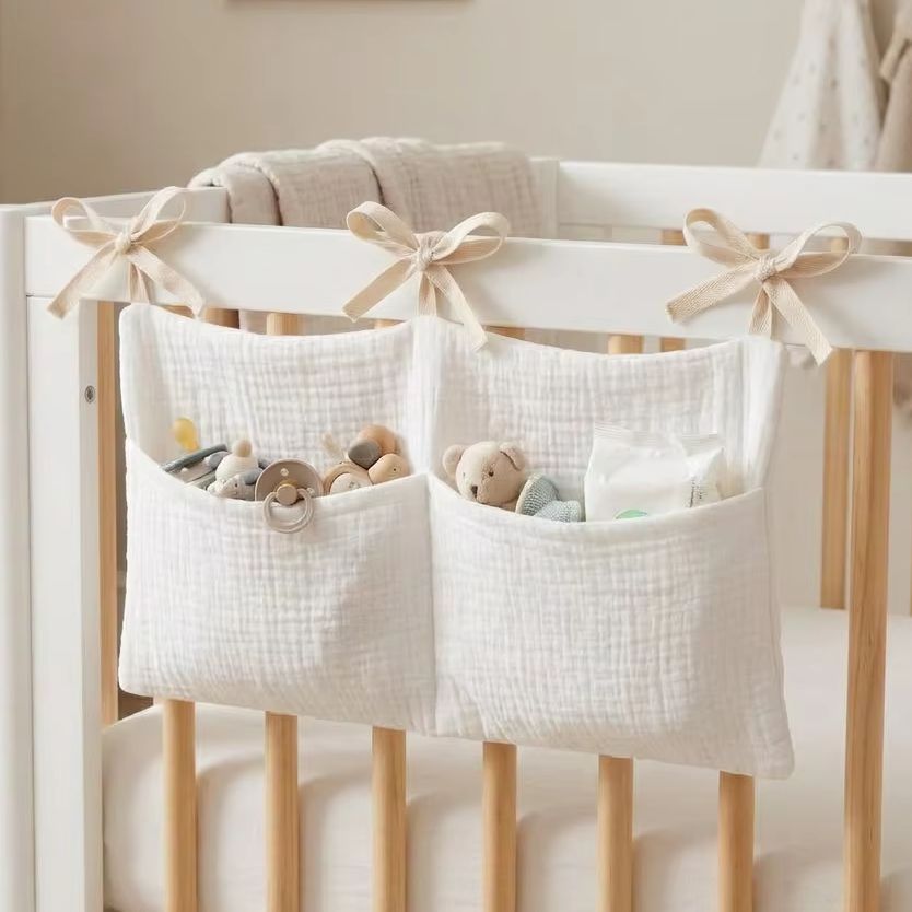 Baby Nursery Organization Ideas - Babybedje Organizer Hangende opbergtas Mousseline Katoenen