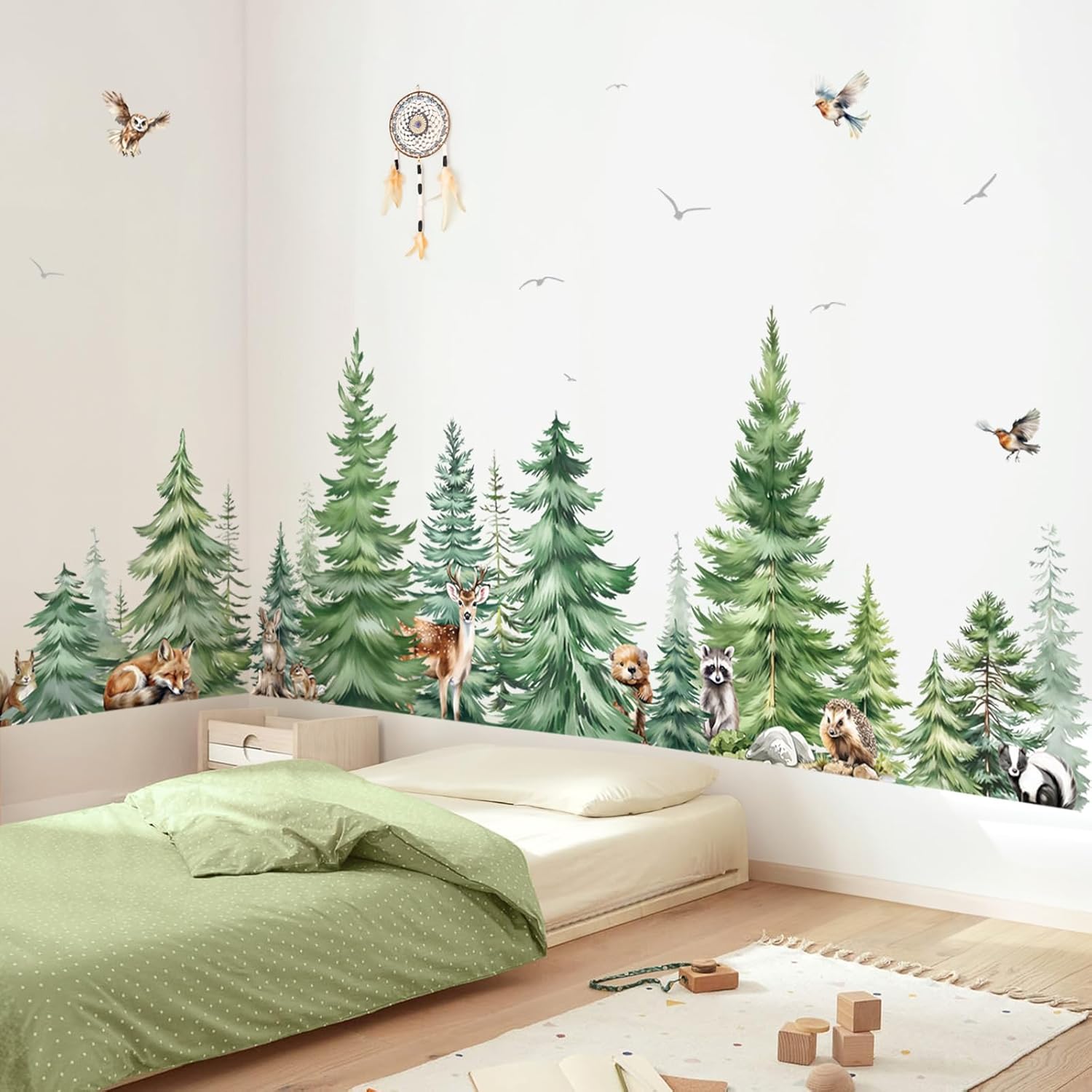 Baby Nursery Plants - Grote aquarel pijnboom dieren muurstickers kinderkamer