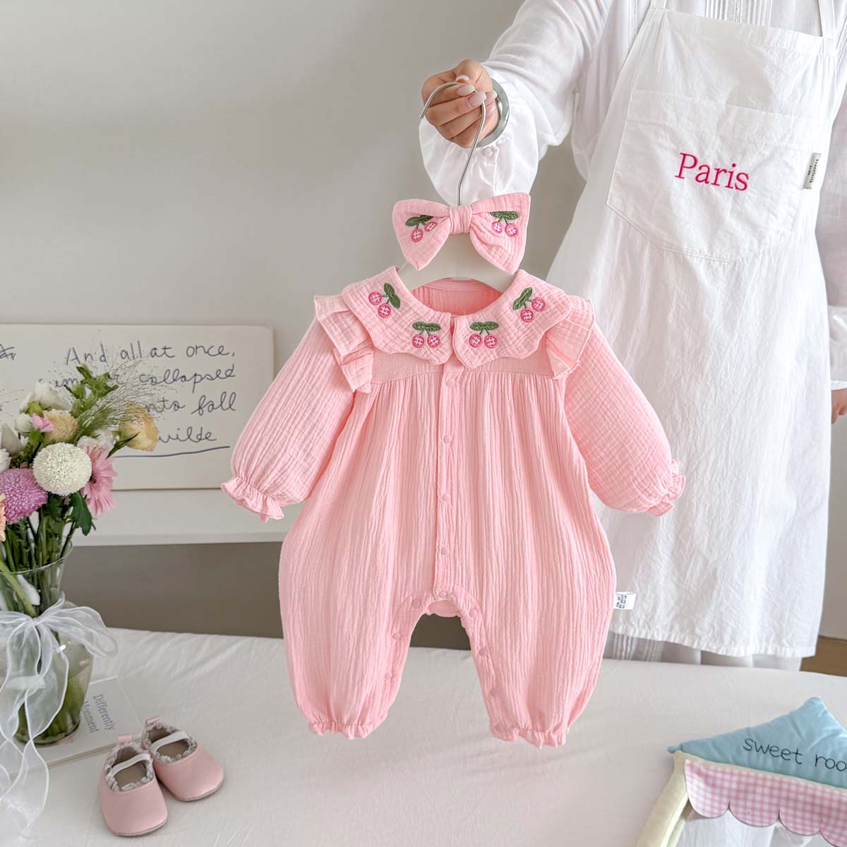 Baby Nursery Embroidery - Pasgeboren babymeisjes lente herfst gaas romper