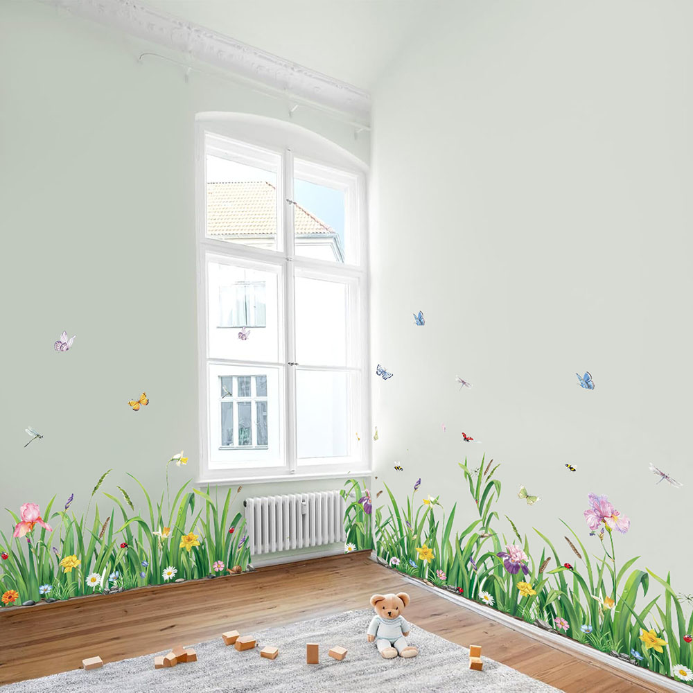 Baby Nursery Plants - Groen gras bloemen Borader muursticker babykamer