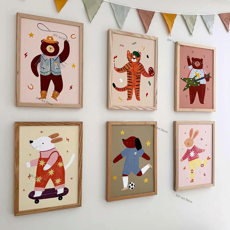 Baby Nursery Animal Pictures - Grappige cartoon dieren kinderkamer wanddecoratie canvas