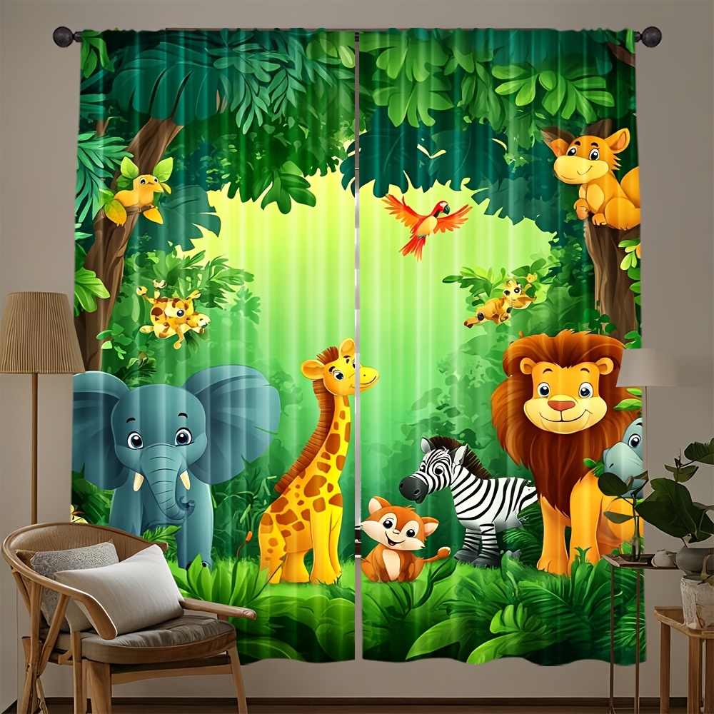 Baby Nursery In Hospital - 2 stuks cartoon dierengordijnen jungle safari