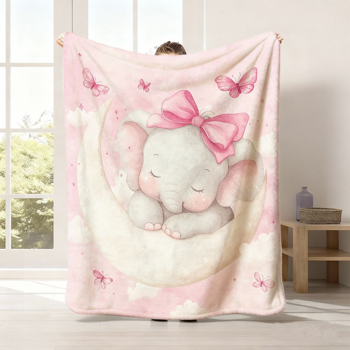 Baby Nursery In Hospital - Pluche Baby Olifant Maan Dekentje Roze