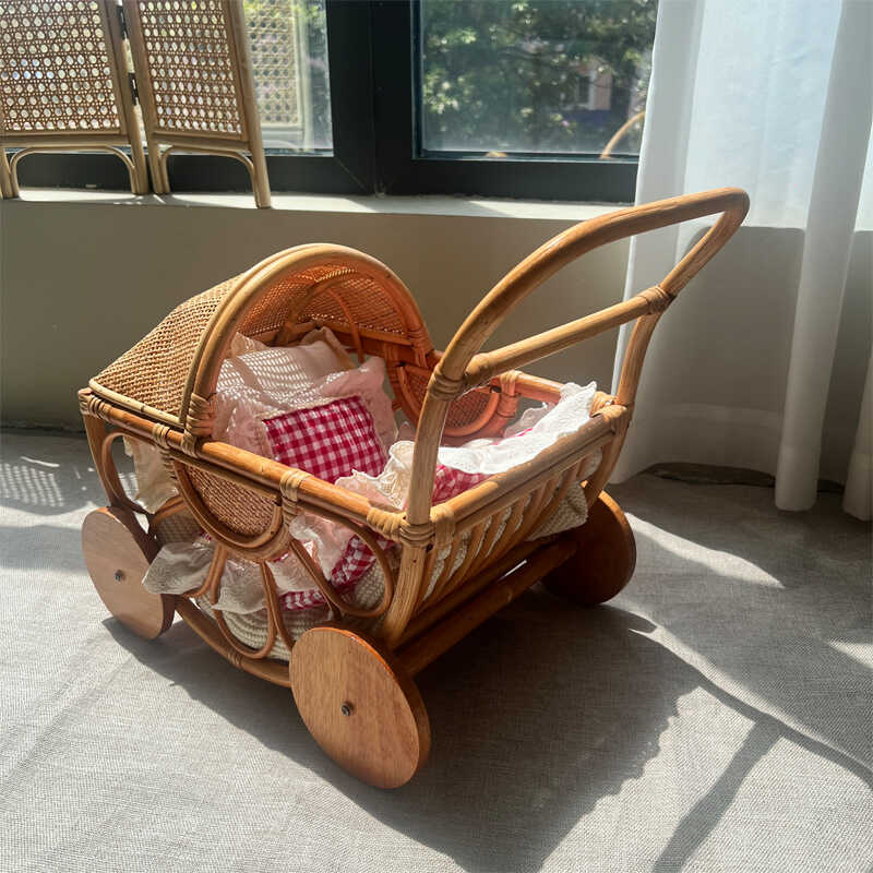 Baby Nursery Plants - Geweven rotan kinderwagen Vintage speelhuis speelgoedkoets