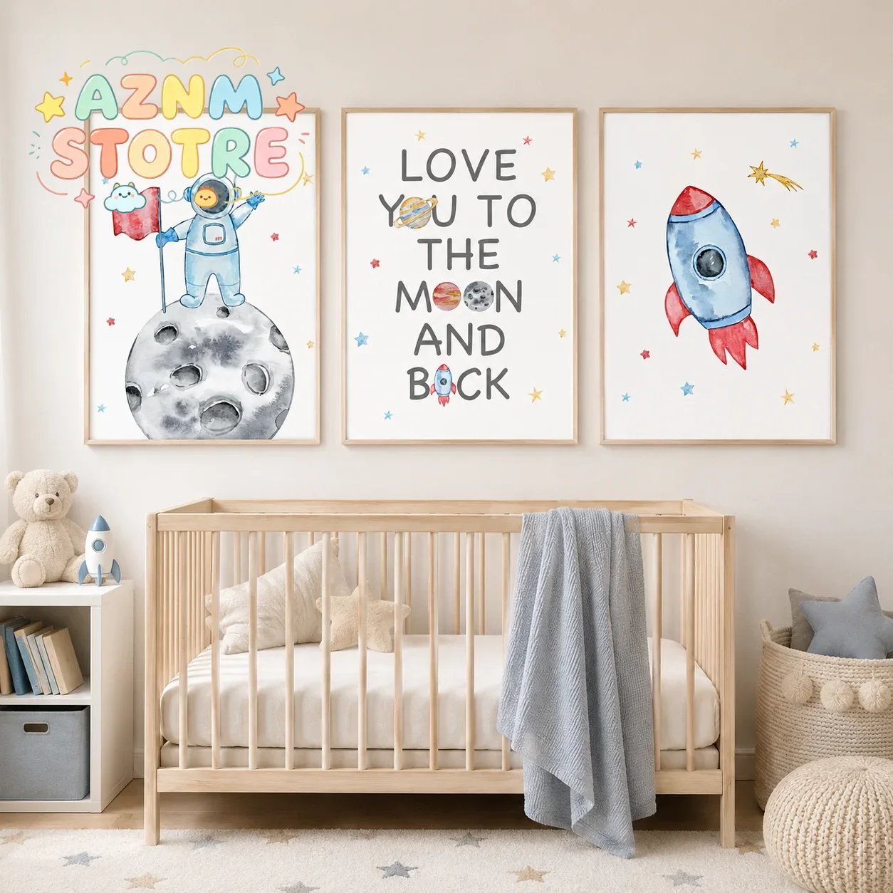 Baby Boy Nursery Quotes - Kinderkamer Wanddecoratie Ruimte Astronaut Citaten Canvas