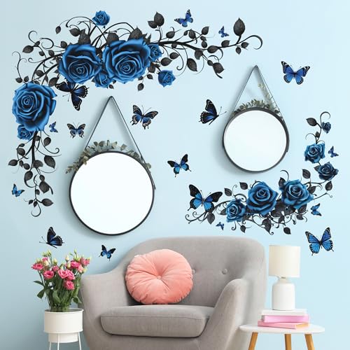 Baby Nursery Plants - Blauwe roos vlinder wijnstok grens muurstickers