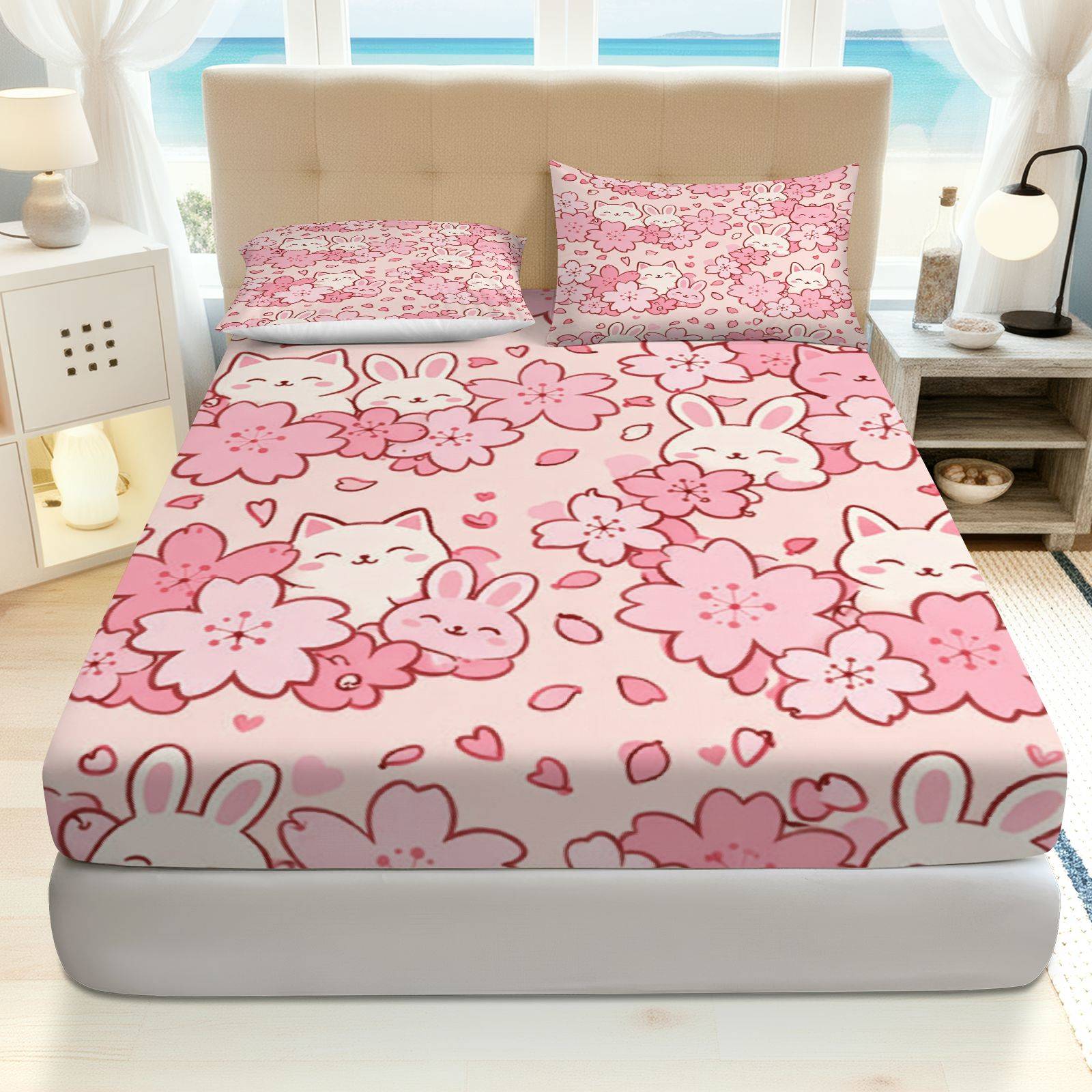 Baby Nursery Bedding - Sakura Rabbit Cat Beddengoedset, Ademend Polyester