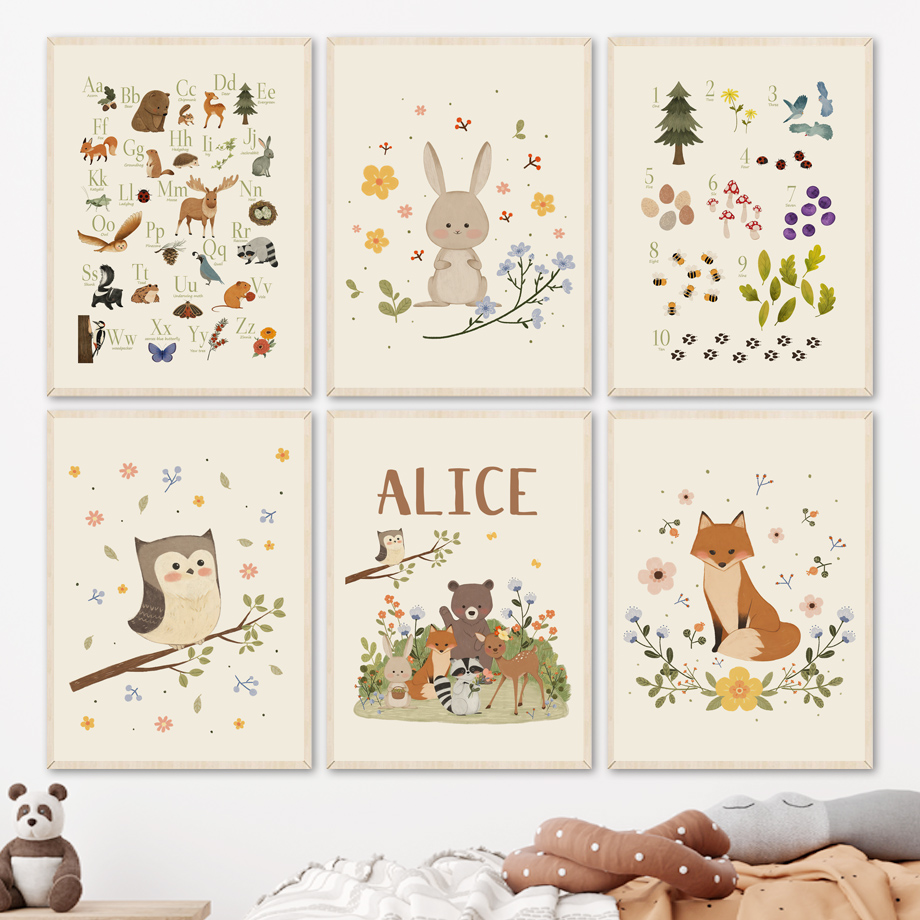 Baby Nursery Animal Pictures - 1 stuk frameloos schattig konijn vos