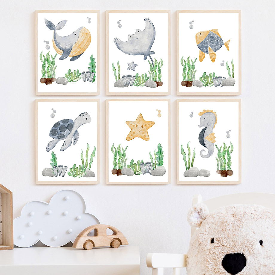 Baby Nursery Ocean - Duivelvis Walvis Zeepaardje Schildpad Alfabet Oceaan