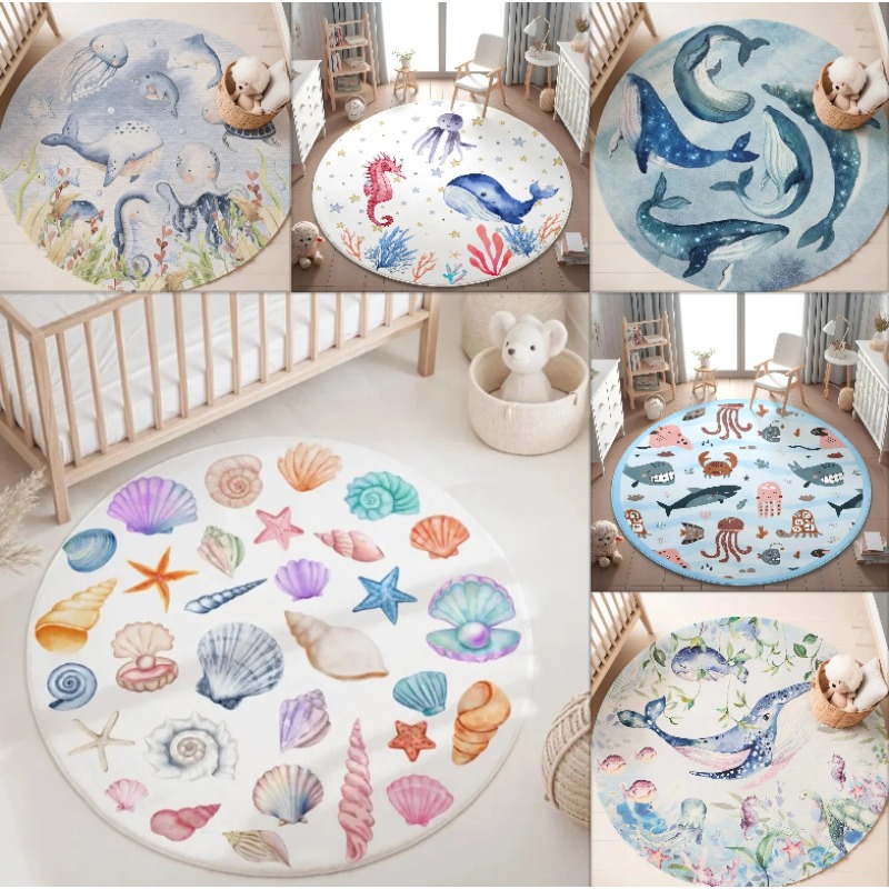 Blauwe zeedieren rond tapijt – - Baby Nursery Plants recensie en prijs