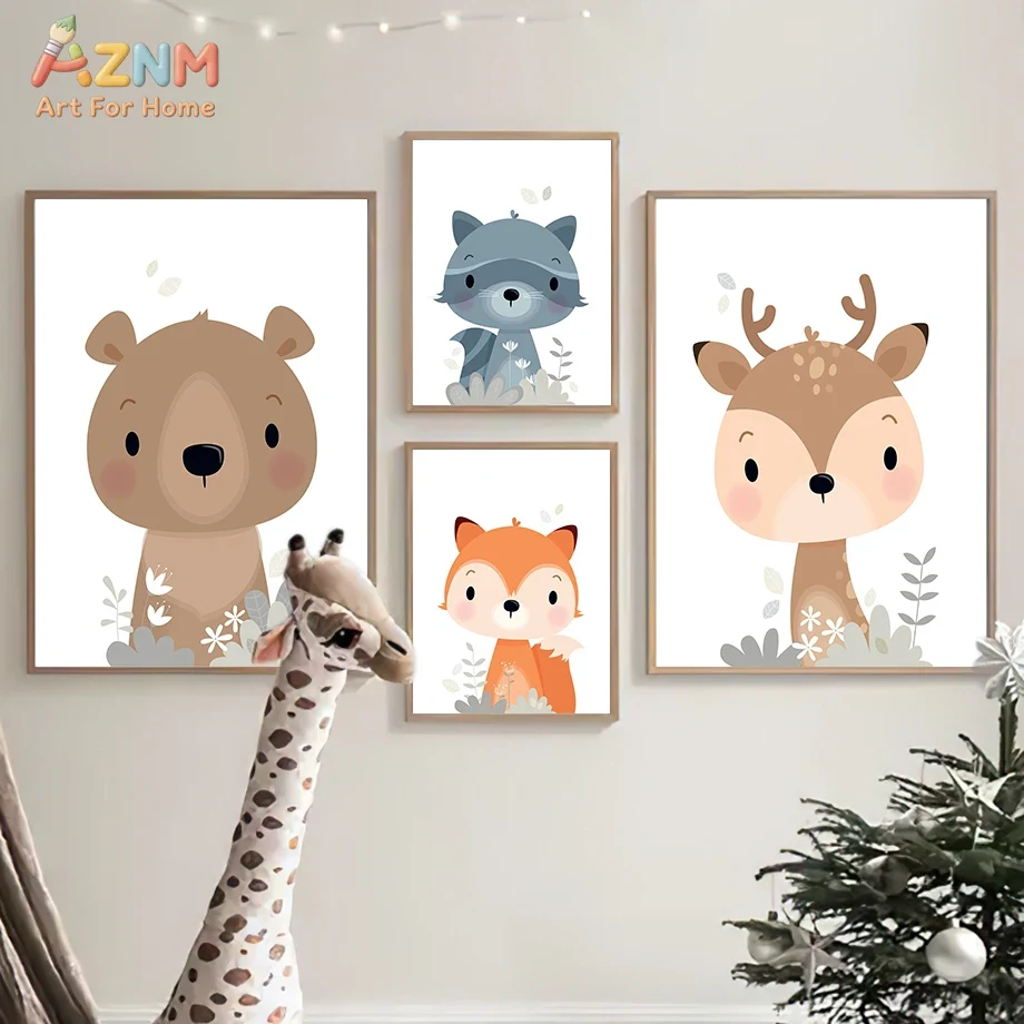 AZNM Leuke bosdieren canvas wa - Baby Nursery Plants recensie en prijs